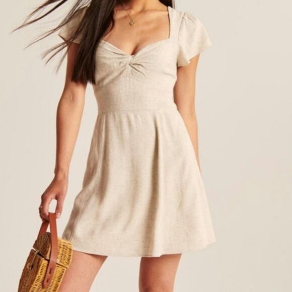 Abercrombie & Fitch Dresses & Skirts - Abercrombie & Fitch Linen Blend Knotted Front Flutter Sleeve Mini Dress Medium